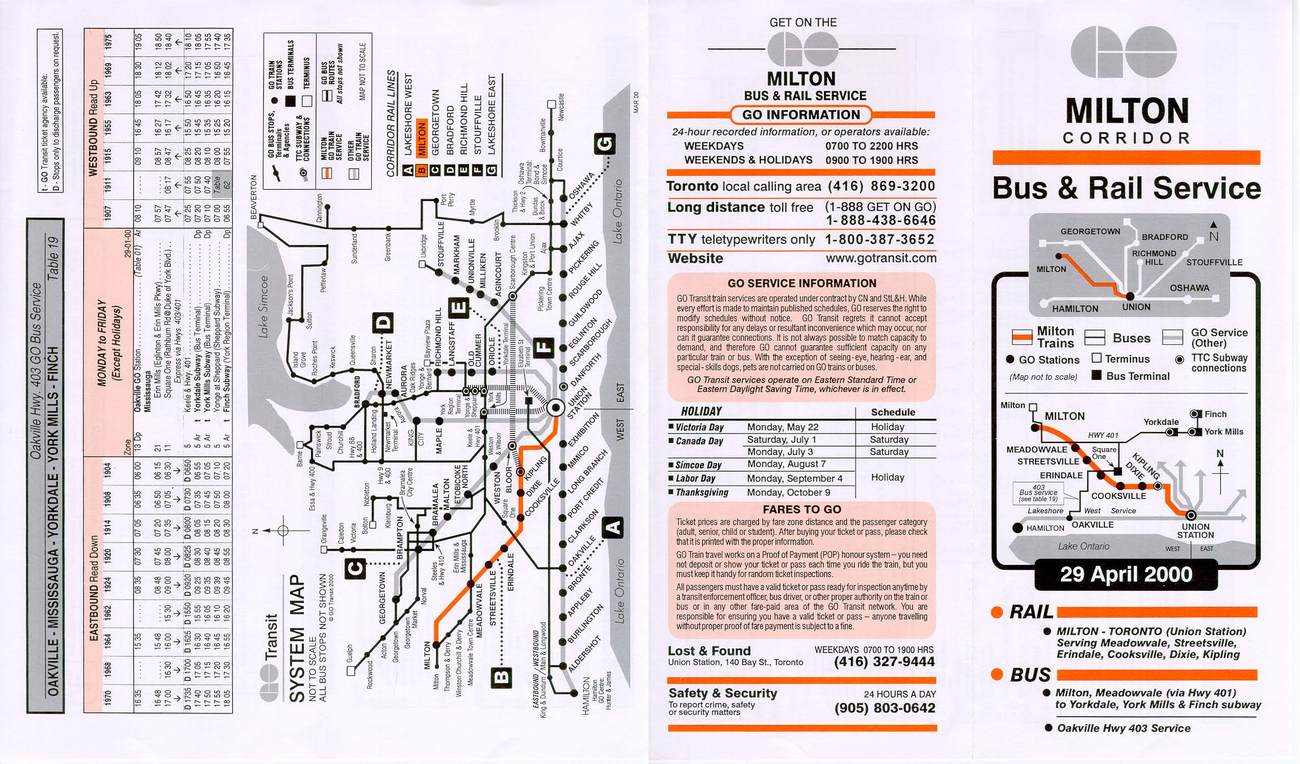 GO transit timetable circa 2000 page 1