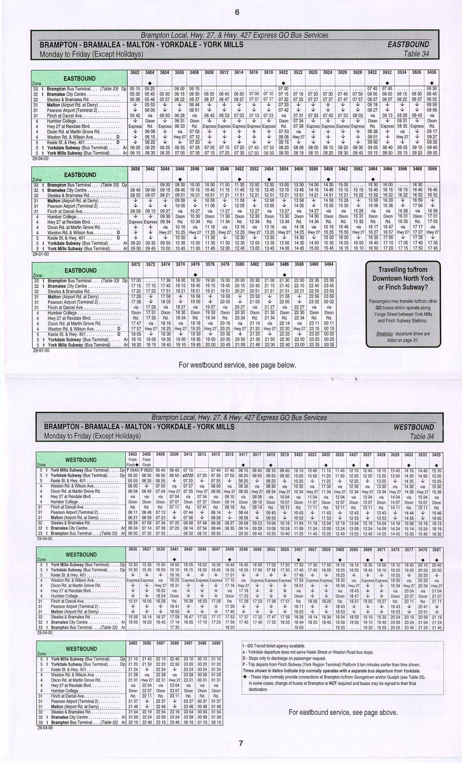 GO transit timetable circa 2000 page 12