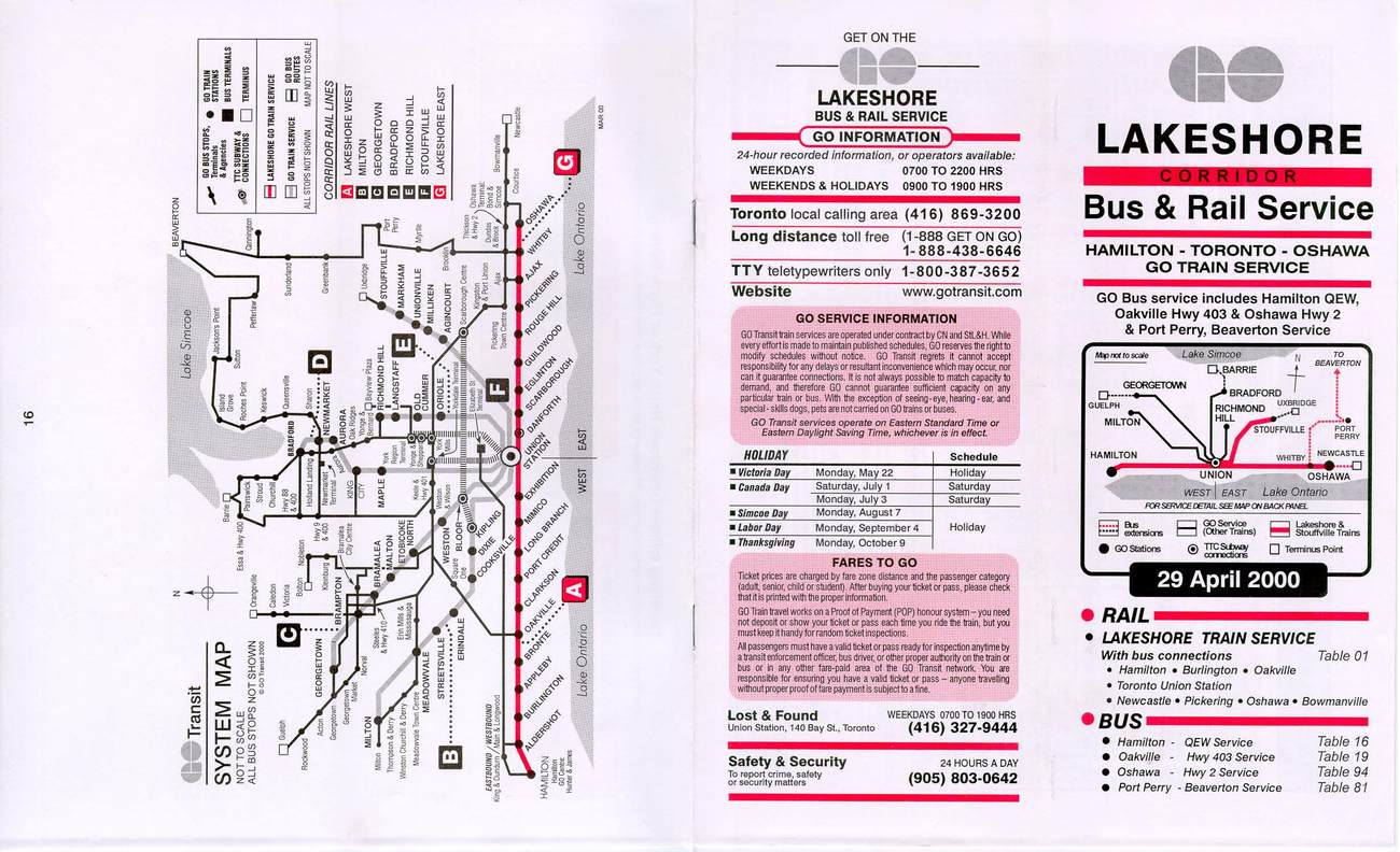 GO transit timetable circa 2000 page 15