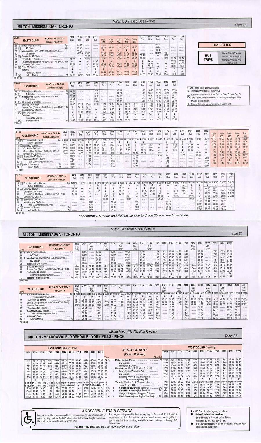 GO transit timetable circa 2000 page 2