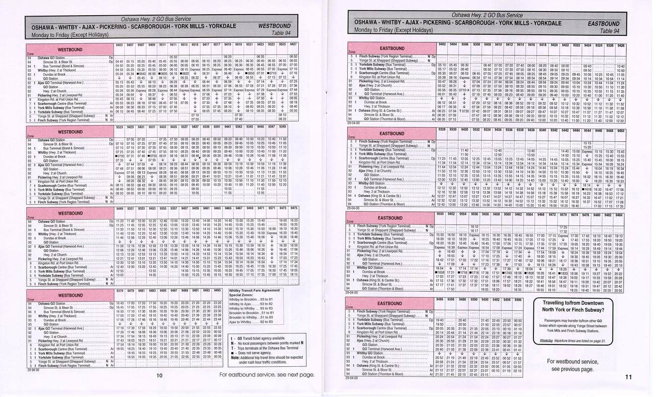 GO transit timetable circa 2000 page 20