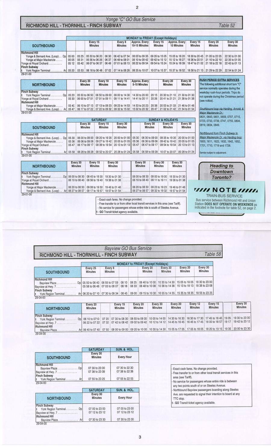 GO transit timetable circa 2000 page 4