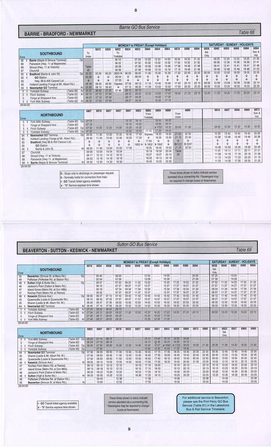 GO transit timetable circa 2000 page 7