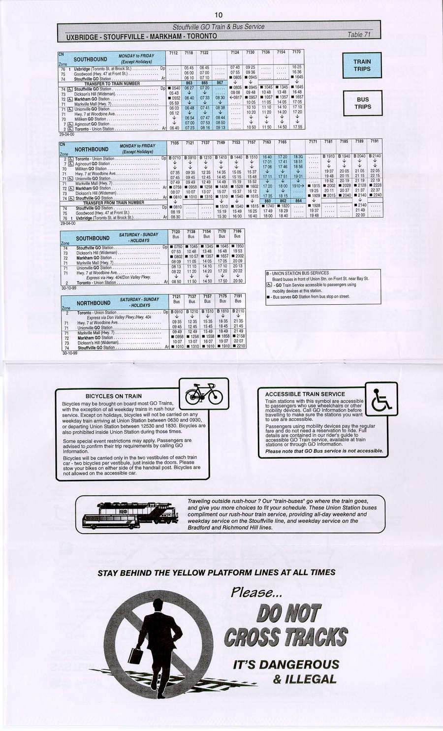 GO transit timetable circa 2000 page 8