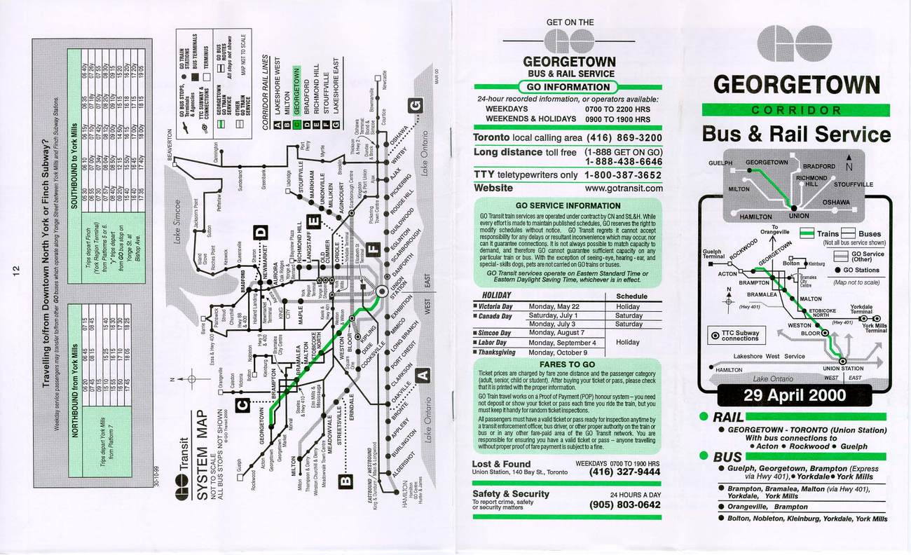 GO transit timetable circa 2000 page 9