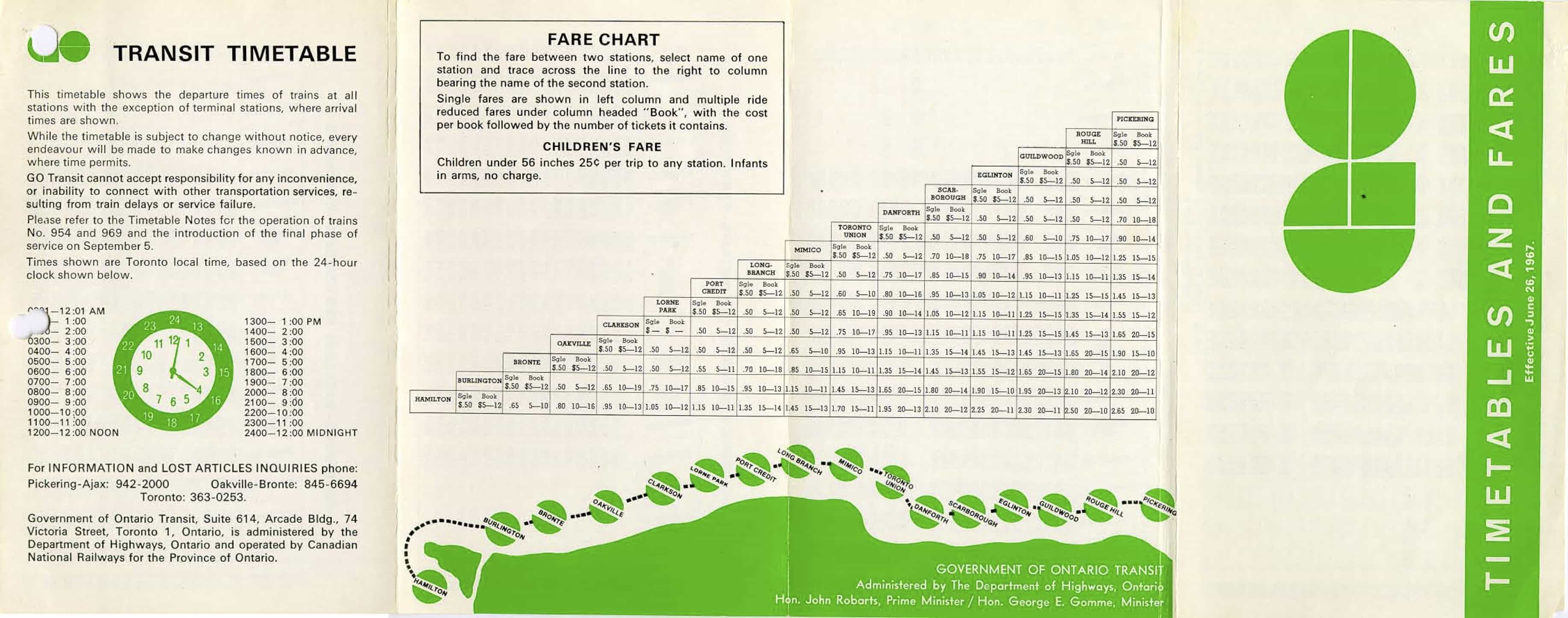 GO transit timetable 1960s page 1