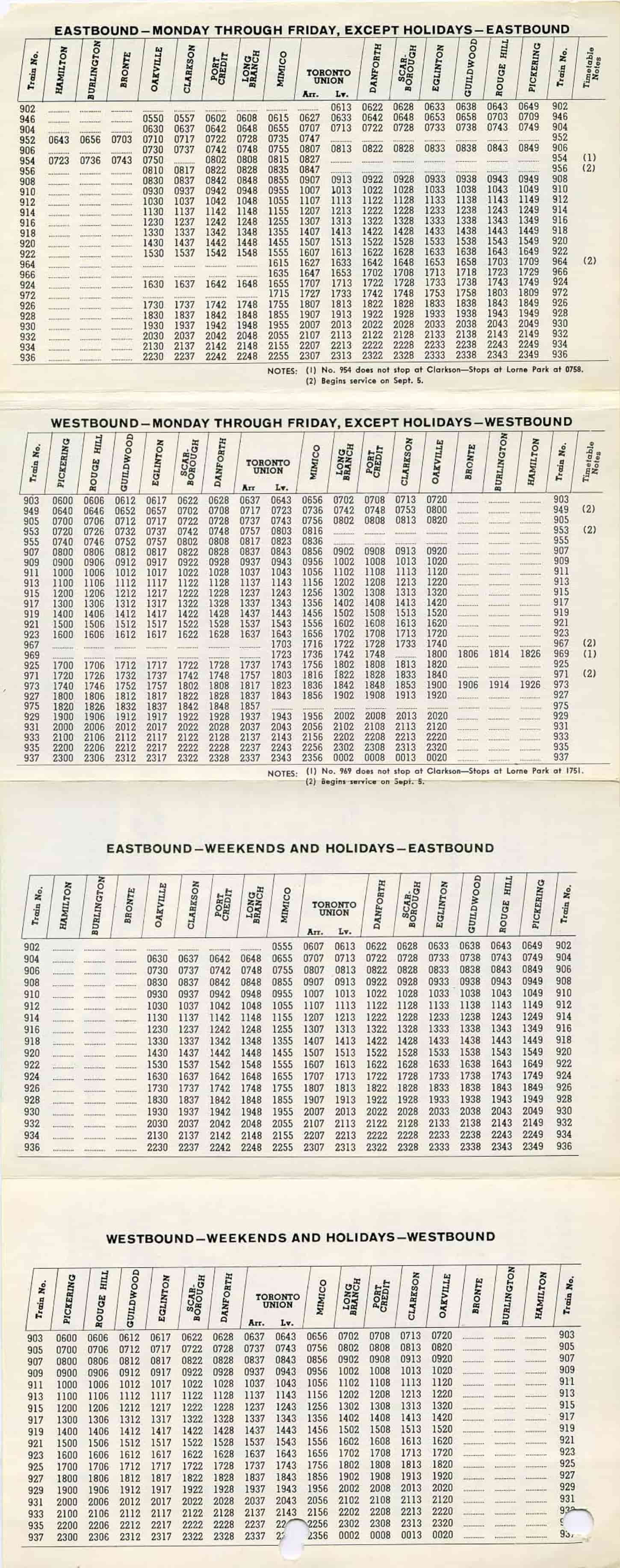 GO transit timetable 1960s page 2