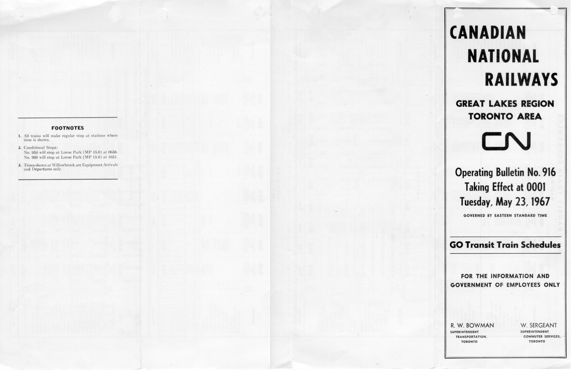 GO transit timetable 1960s page 5