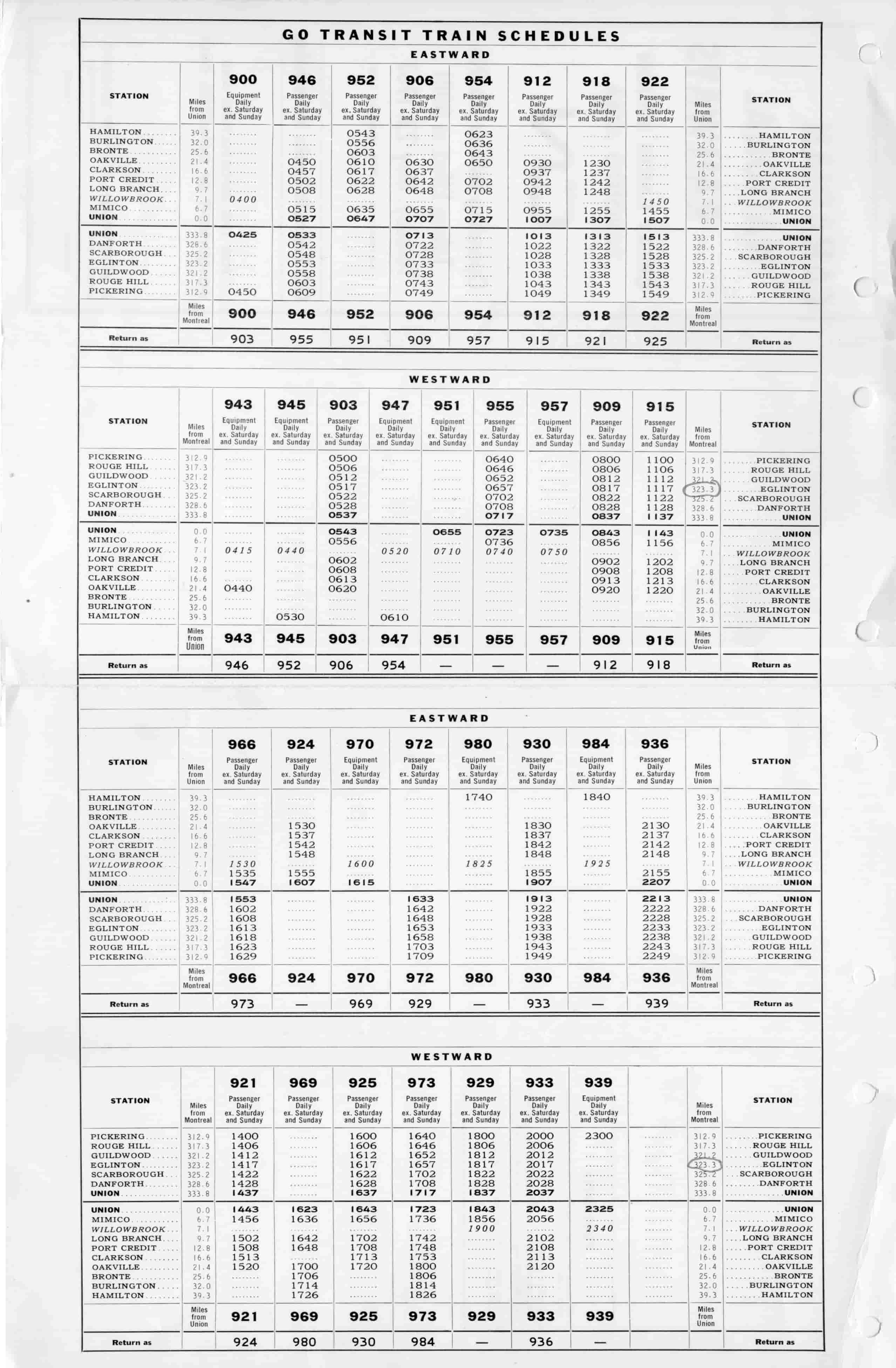 GO transit timetable 1960s page 6