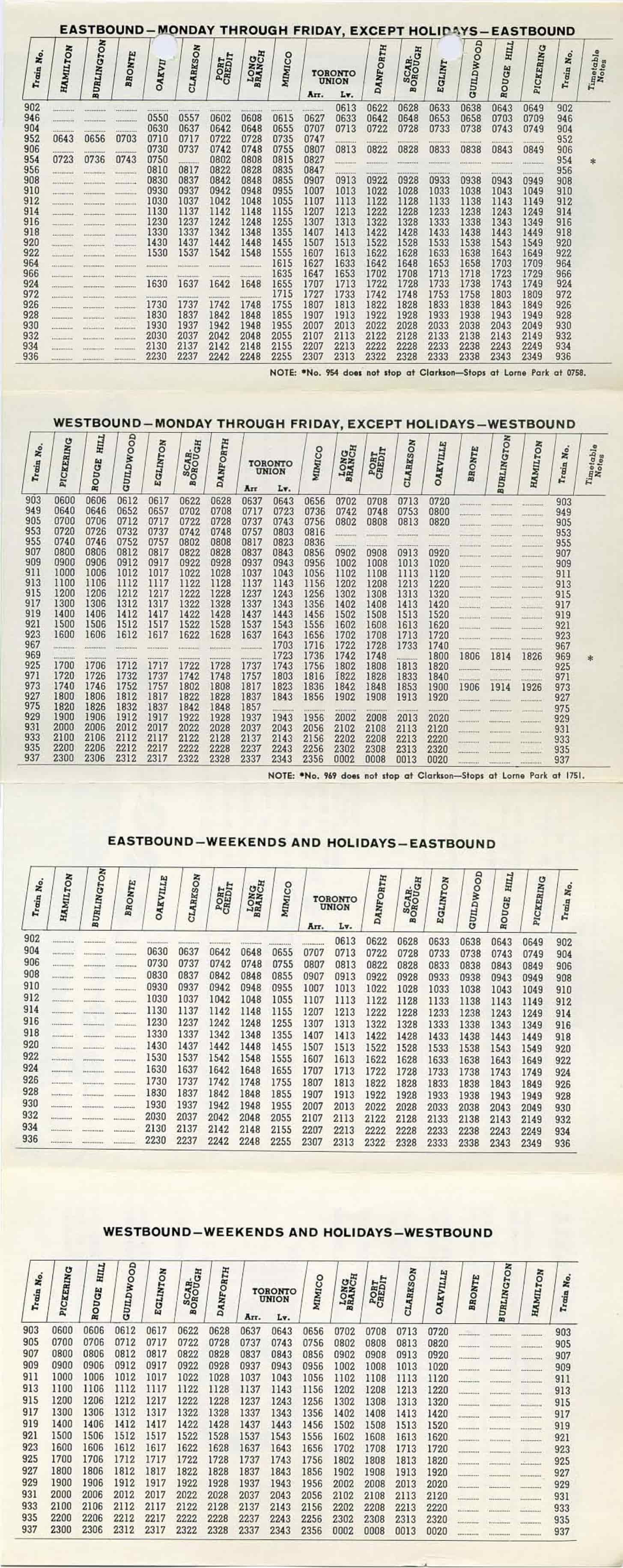 GO transit timetable 1960s page 8