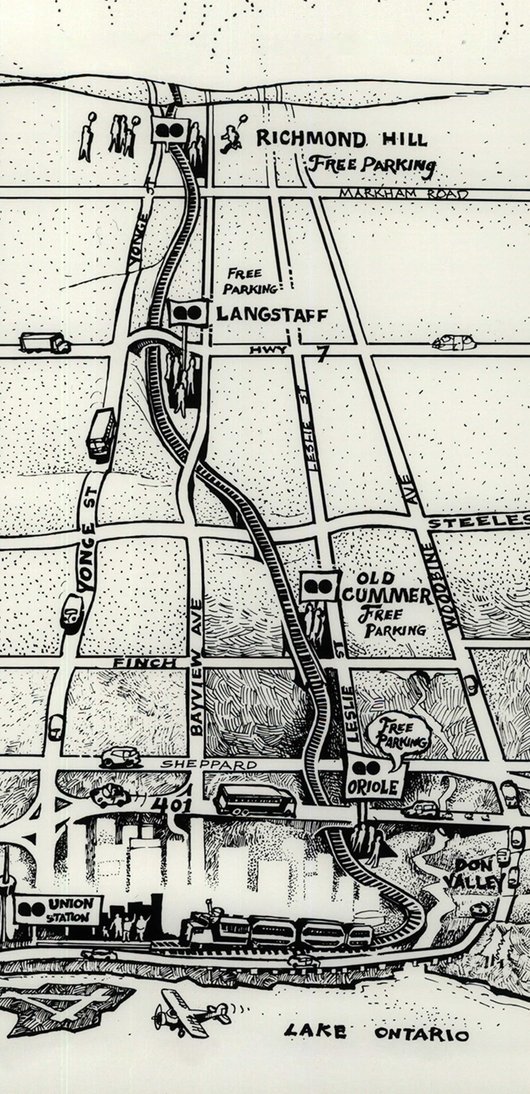 Carte du service ferroviaire GO sur la ligne de Richmond Hill dans les années 1970