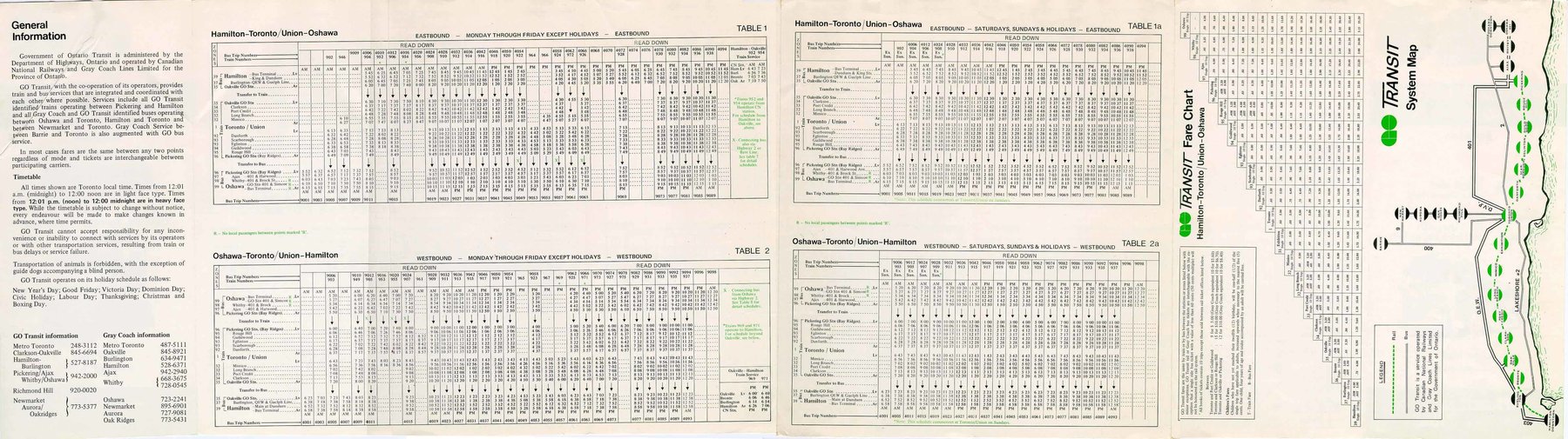 GO transit timetable circa 1970s