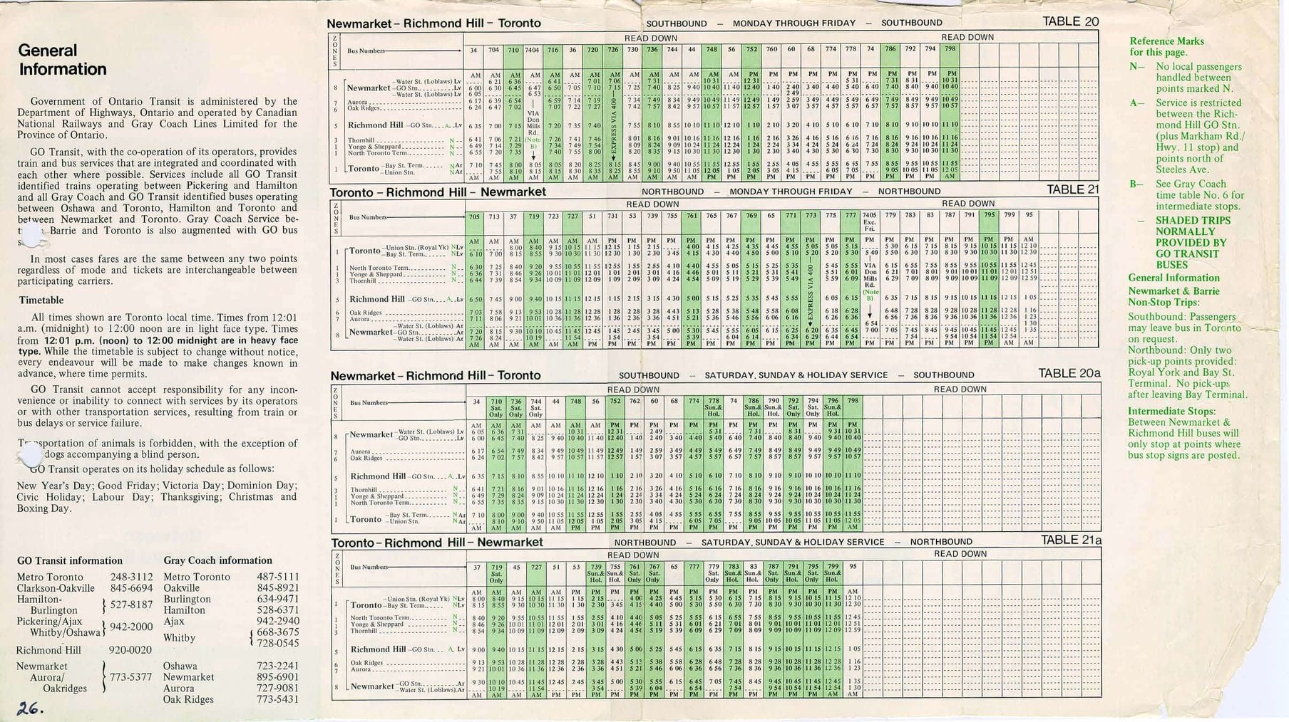 GO transit timetable circa 1970s