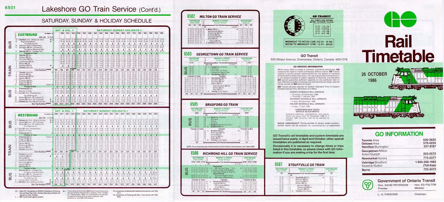 Horaire du service ferroviaire de GO Transit autour de 1985 page 3