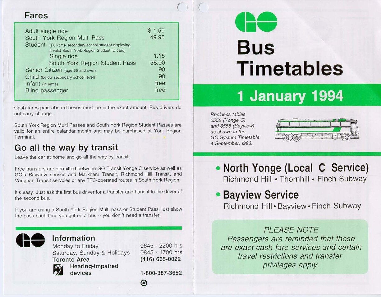 GO transit rail timetable 1994 page 3